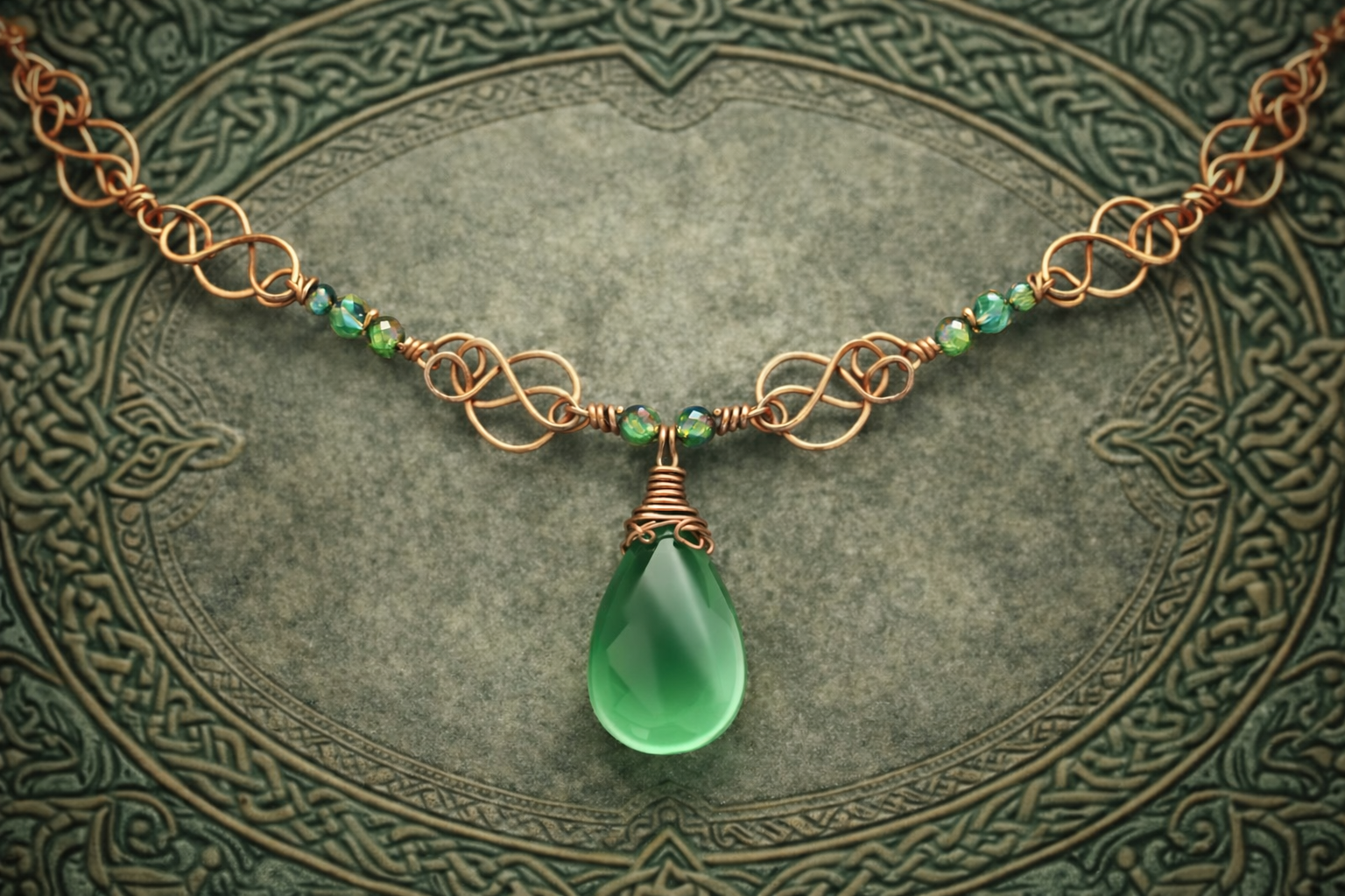 Copper wire worked pendant necklace