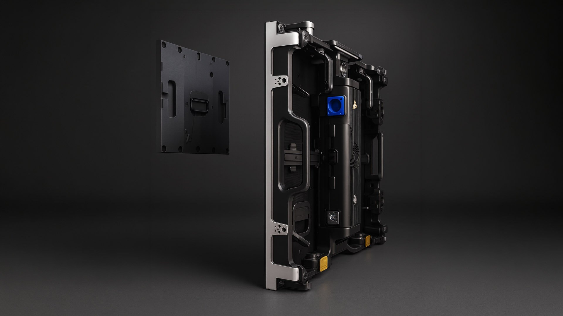 A close-up of a digital camera's internal components and electronic parts, with a black background.