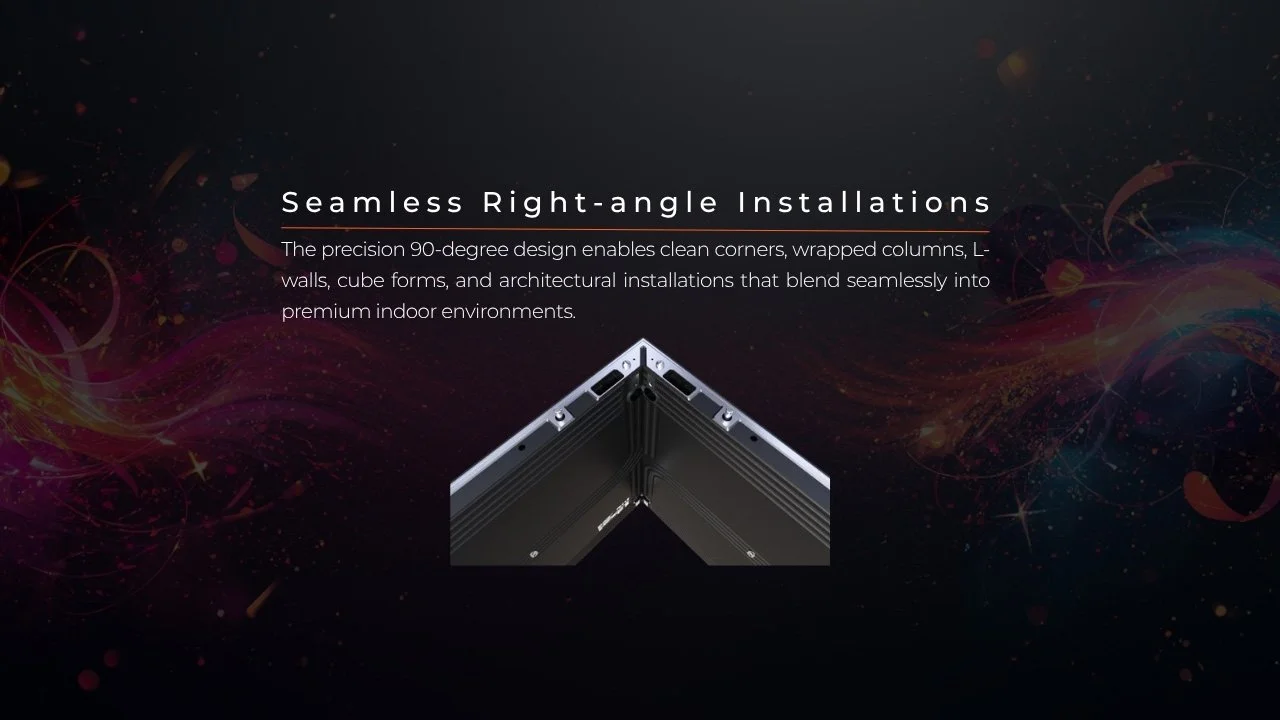 Taurus indoor LED video wall with a seamless 90° right-angle design that fits into any architectural framework