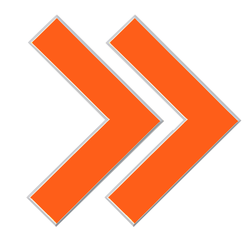 Two large orange rightward arrows with white borders on a black background.