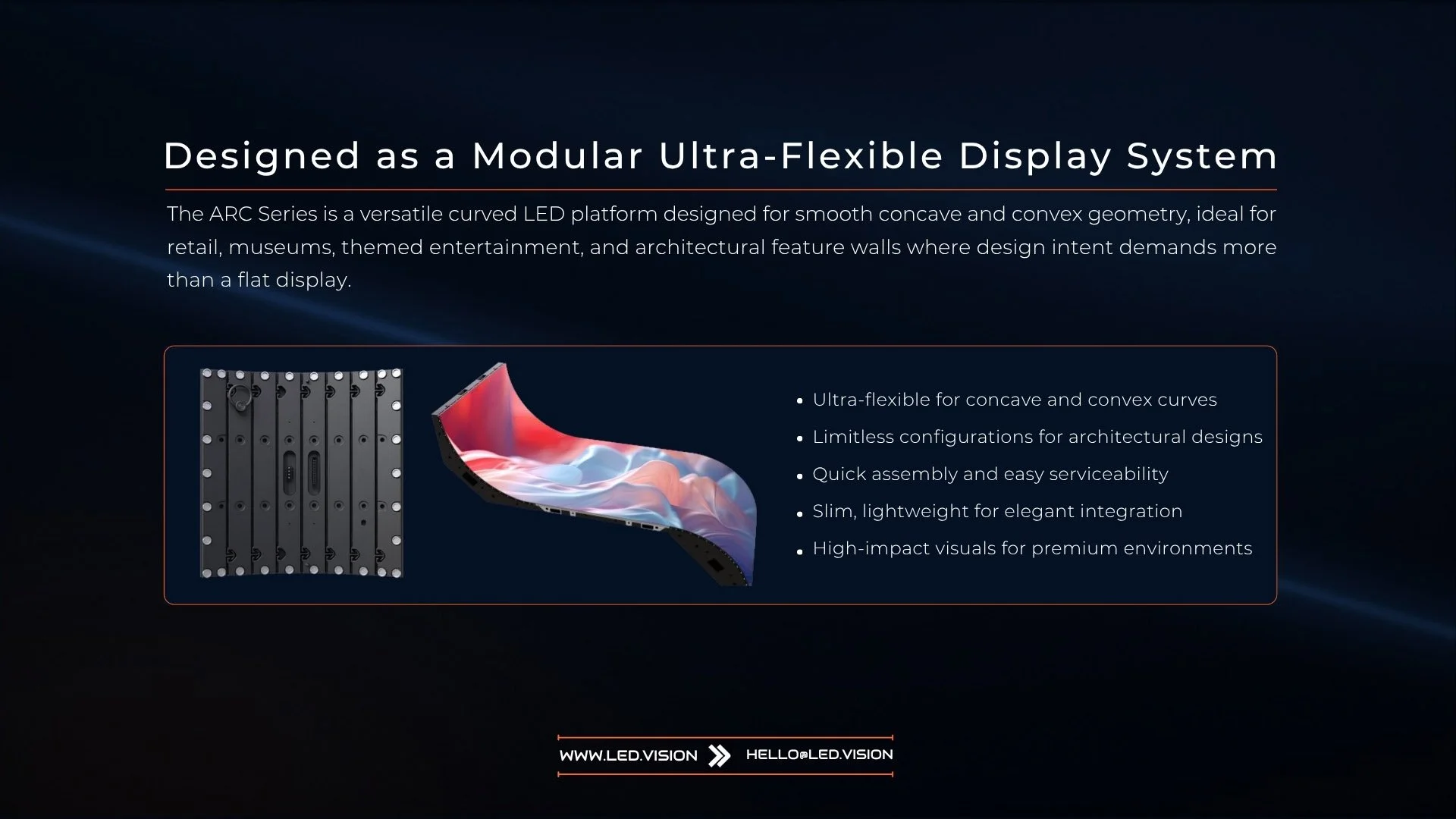 flexible curved LED video wall by LED Vision delivering vibrant high-impact immersive visuals through advanced flexible display engineering.