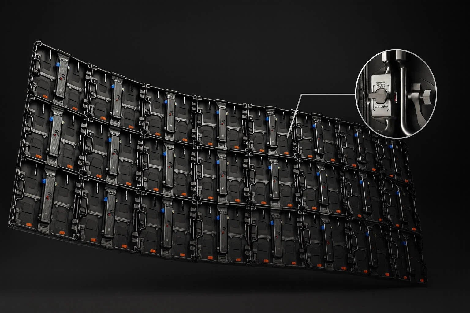 Close-up of the rear of a Virtual studio LED Video wall reverse side