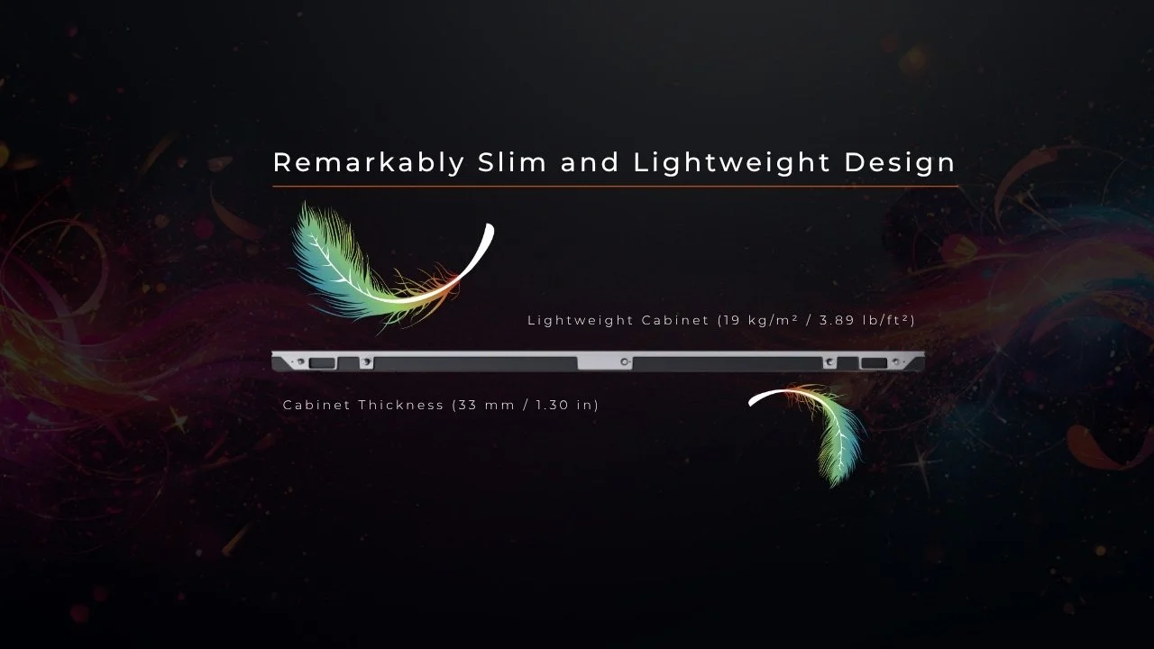 Taurus ultra-thin lightweight indoor LED display with a 30mm slim cabinet and 19 kg per square meter weight