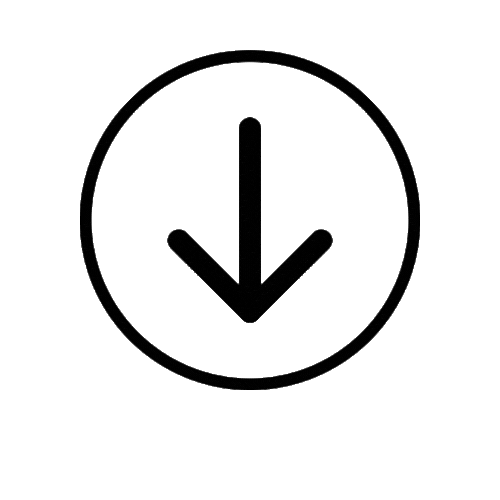 Flèche pointant vers le bas dans un cercle noir sur fond gris