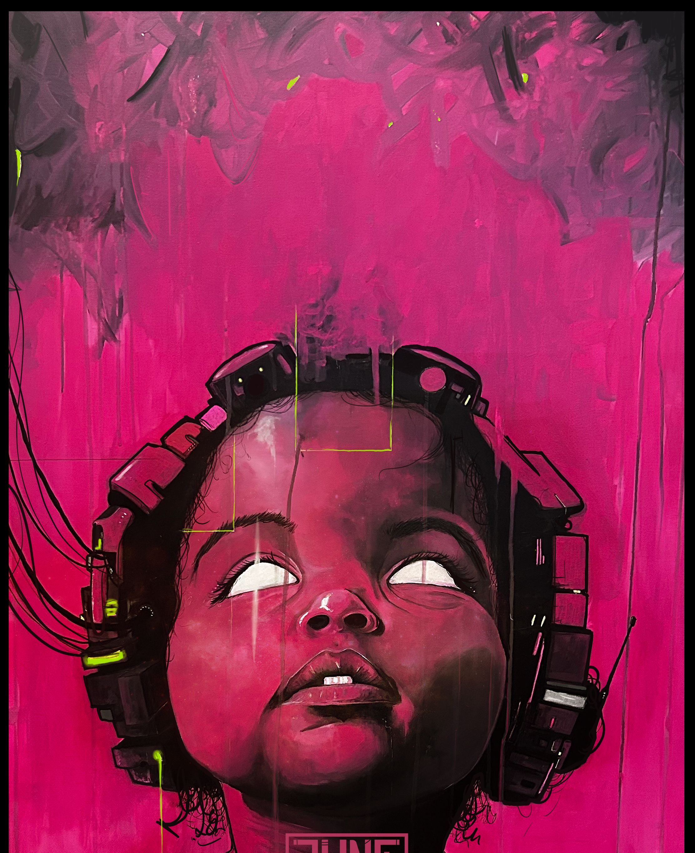 Awaken, a 2024 original mixed-media painting by June1one in acrylic, spray paint, and ink.