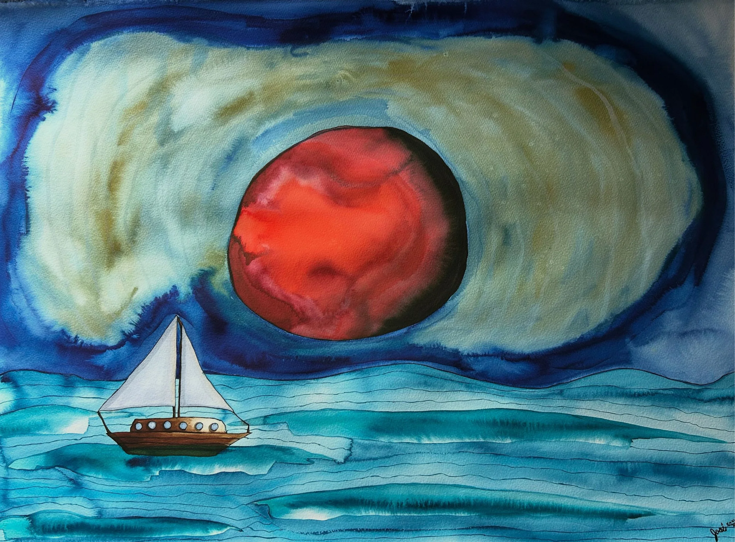 Sunset, 2026 -  56.5 x 76.5cm -
Watercolour & ink on cotton paper