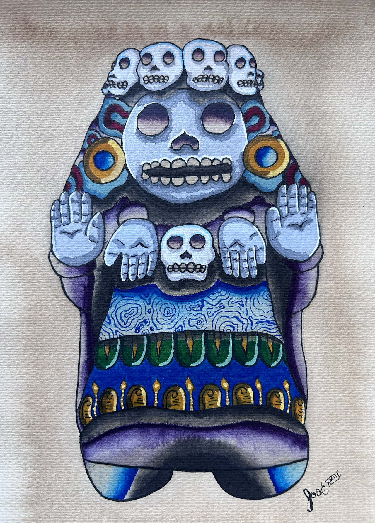 Mictecacihuatl, 2023 - 22x30cm - Watercolour & ink on cotton paper