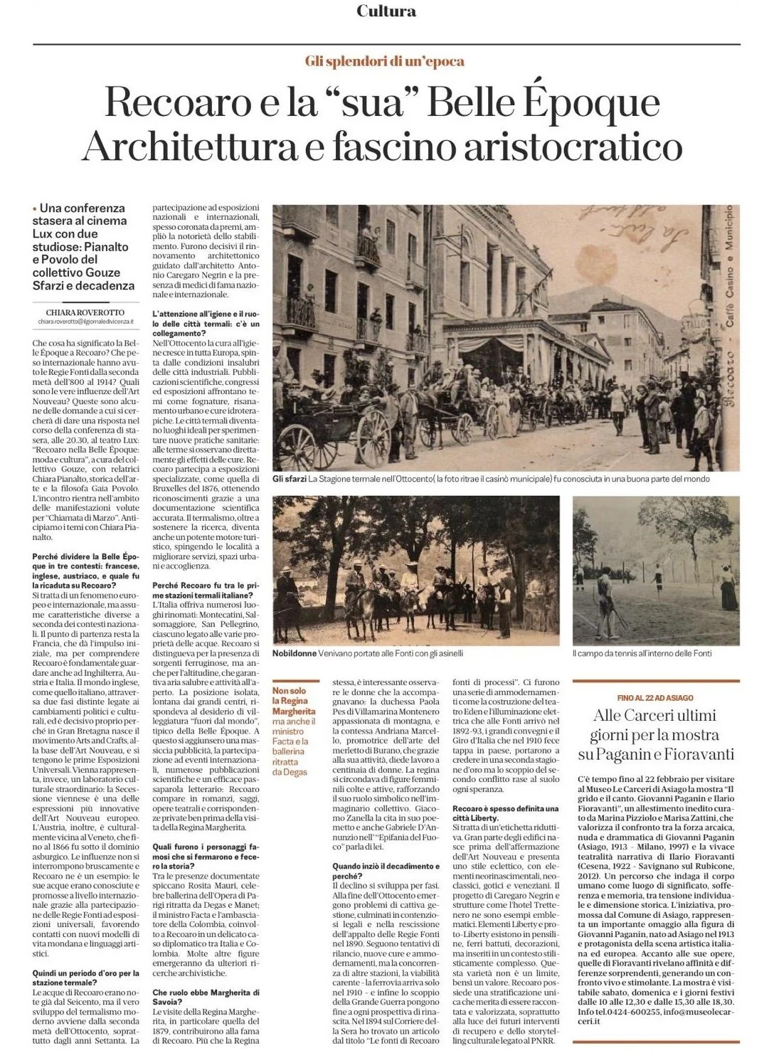 Articolo sulla Conferenza del 13 febbraio 2016 a cura di Gouze. La storia di Recoaro Terme, delle sue acque e dei suoi ospiti illustri. 