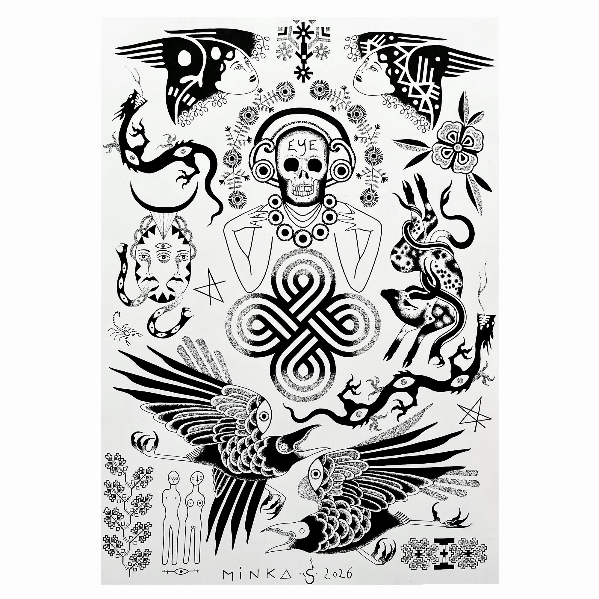 flash designs with ravens snakes skulls stars dragons
