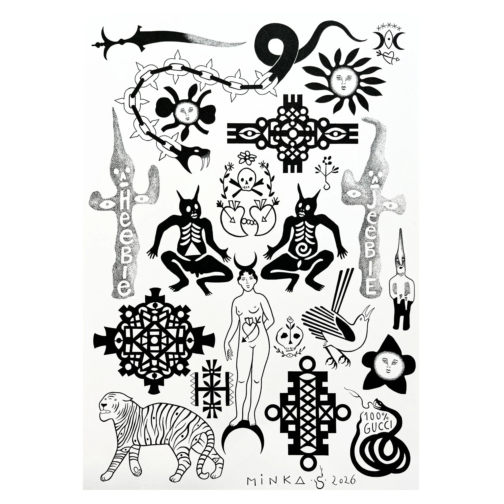 flash designs with symbols, skulls, blastover designs, women