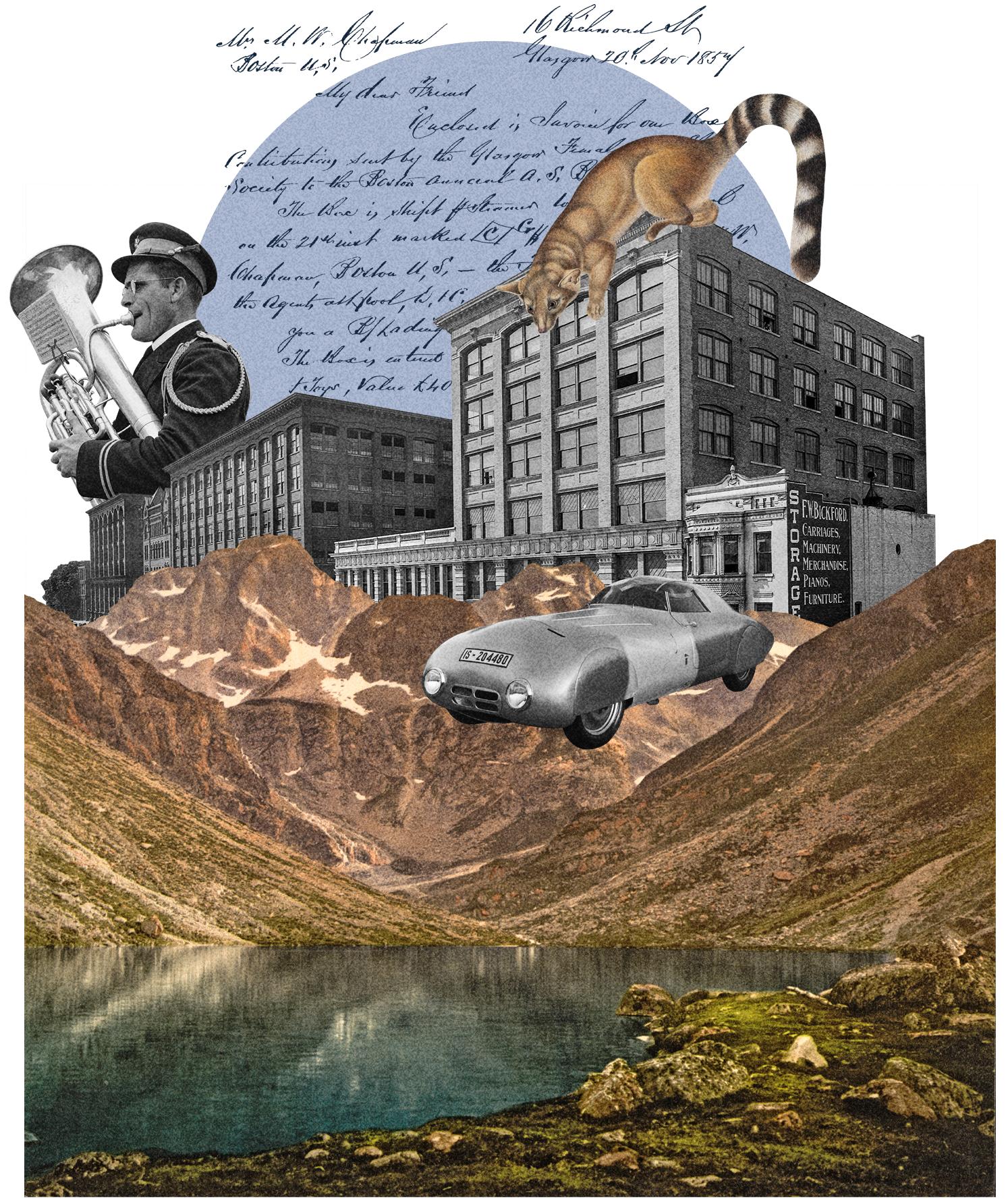 Collage style picture symbolizing the creative advertising company Søder Reklambyrå