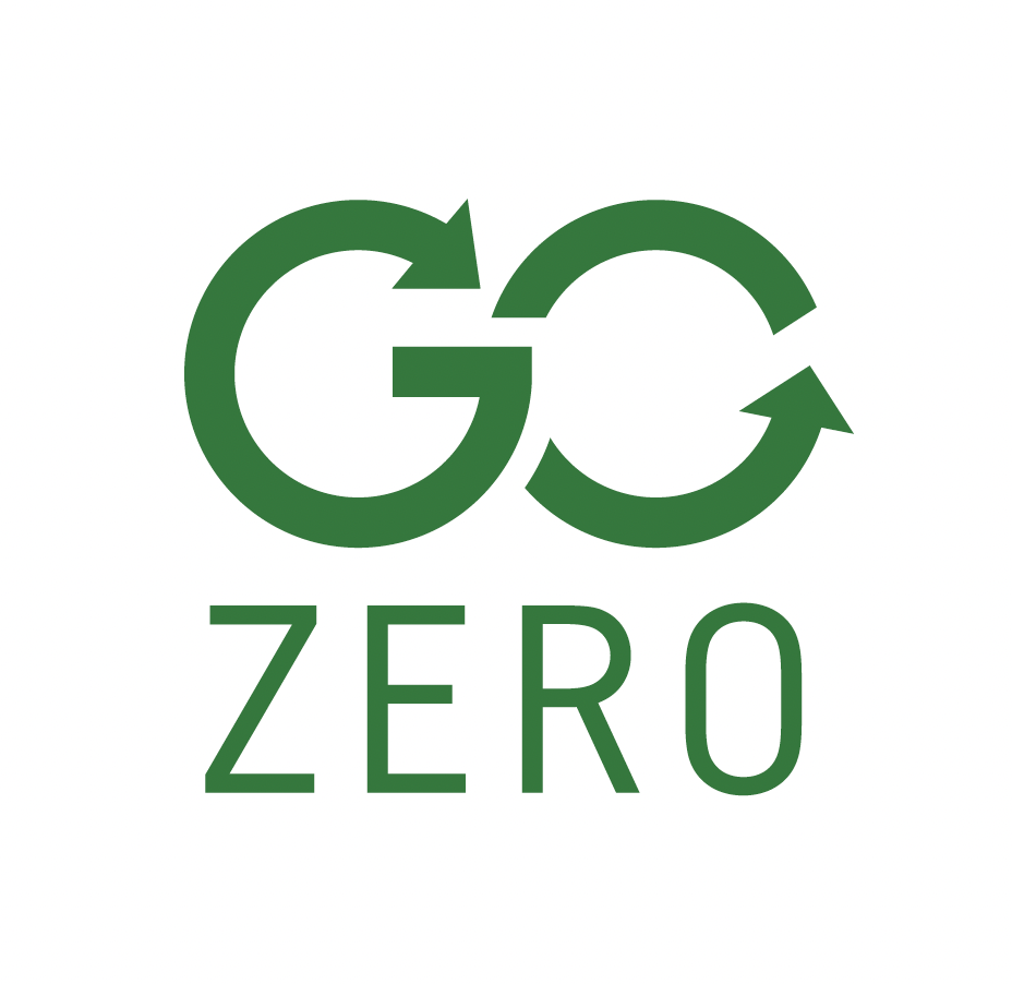 Green recycling symbol with the words 'GO ZERO' below it.