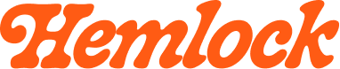 Logo du magazine Hemlock en texte stylisé orange.