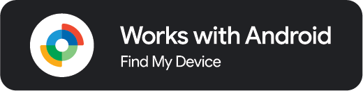Google Find My Device app logo with the text 'Works with Android'.