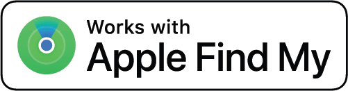 Apple Find My logo with text 'Works with Apple Find My'.