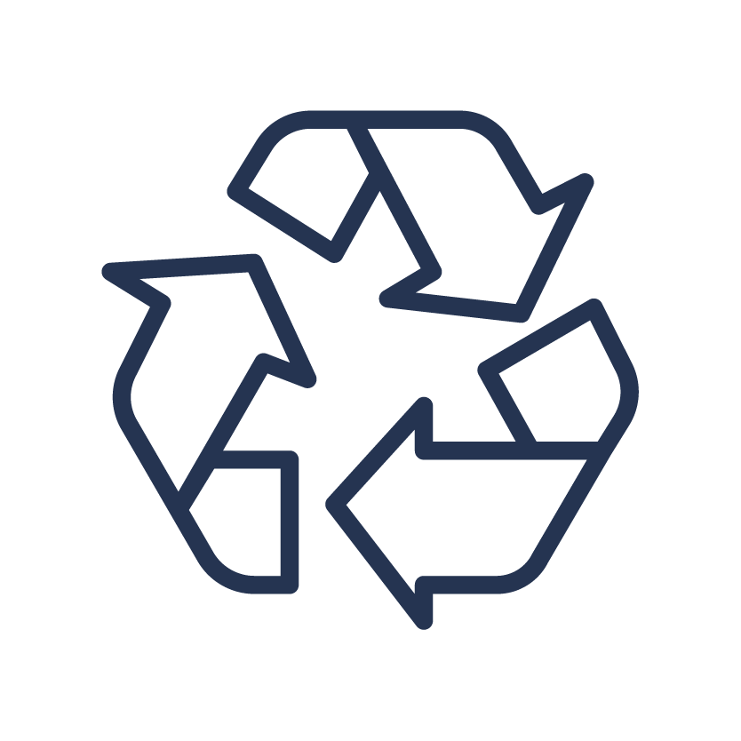 Outline of a recycling symbol with three arrows forming a triangle.