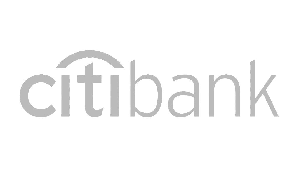 Citibank logo in gray on a black background.