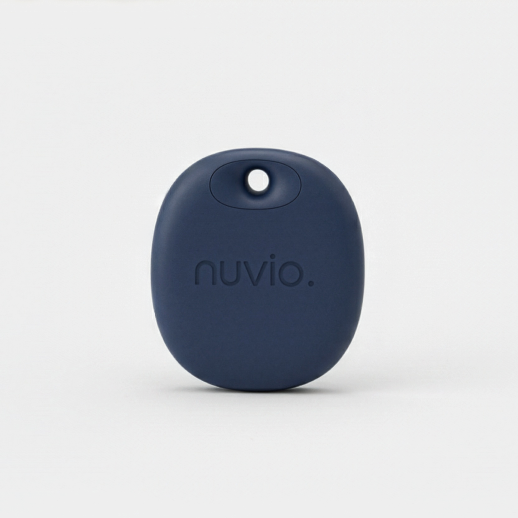 A Nuvio branded black oval-shaped device with a small circular button at the top, placed on a plain light background.