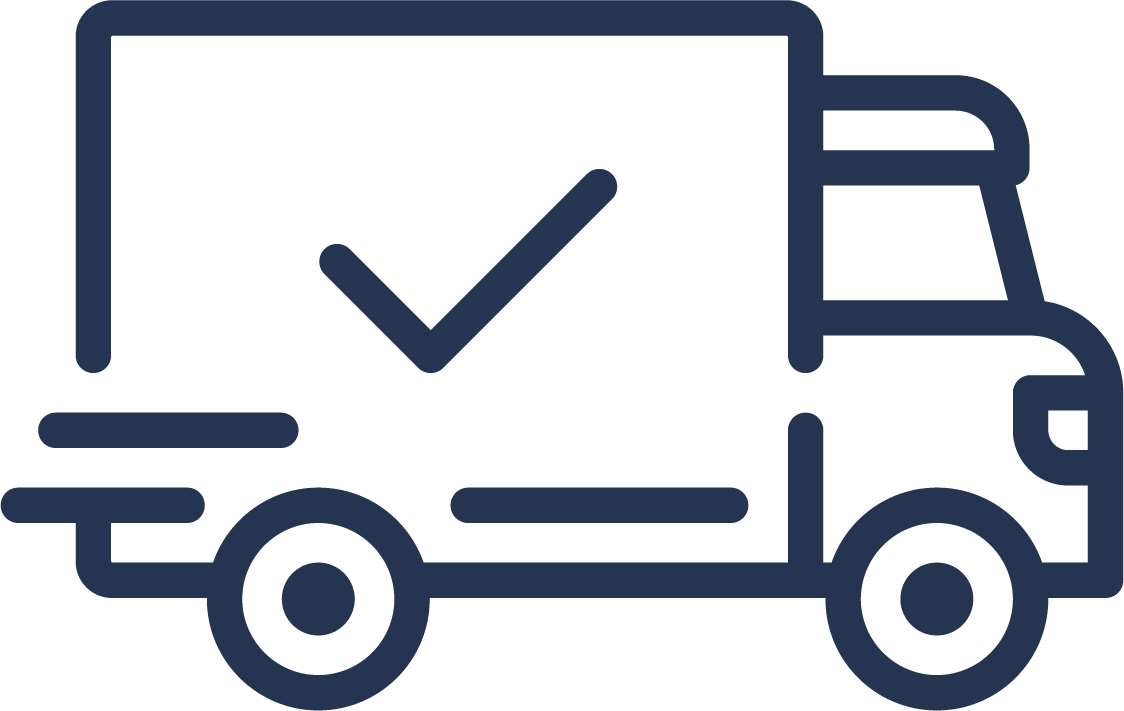 Icon of a delivery truck with a checkmark on its side.