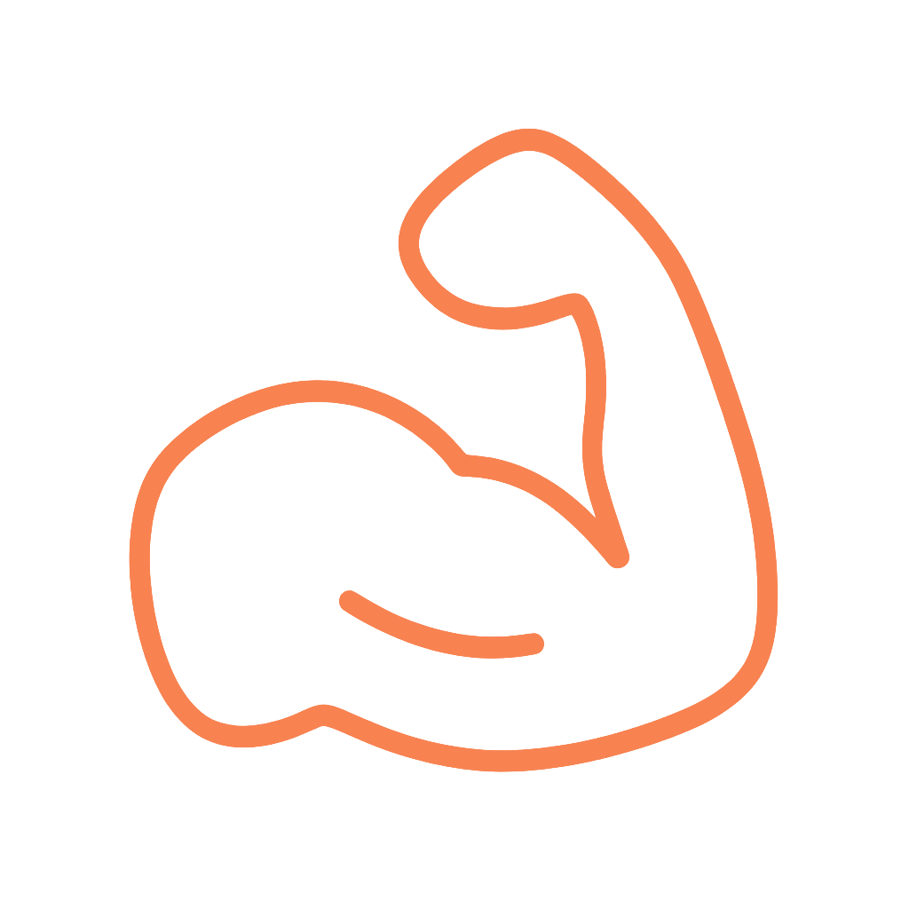 Line drawing of a muscular arm flexing with a bicep curl.