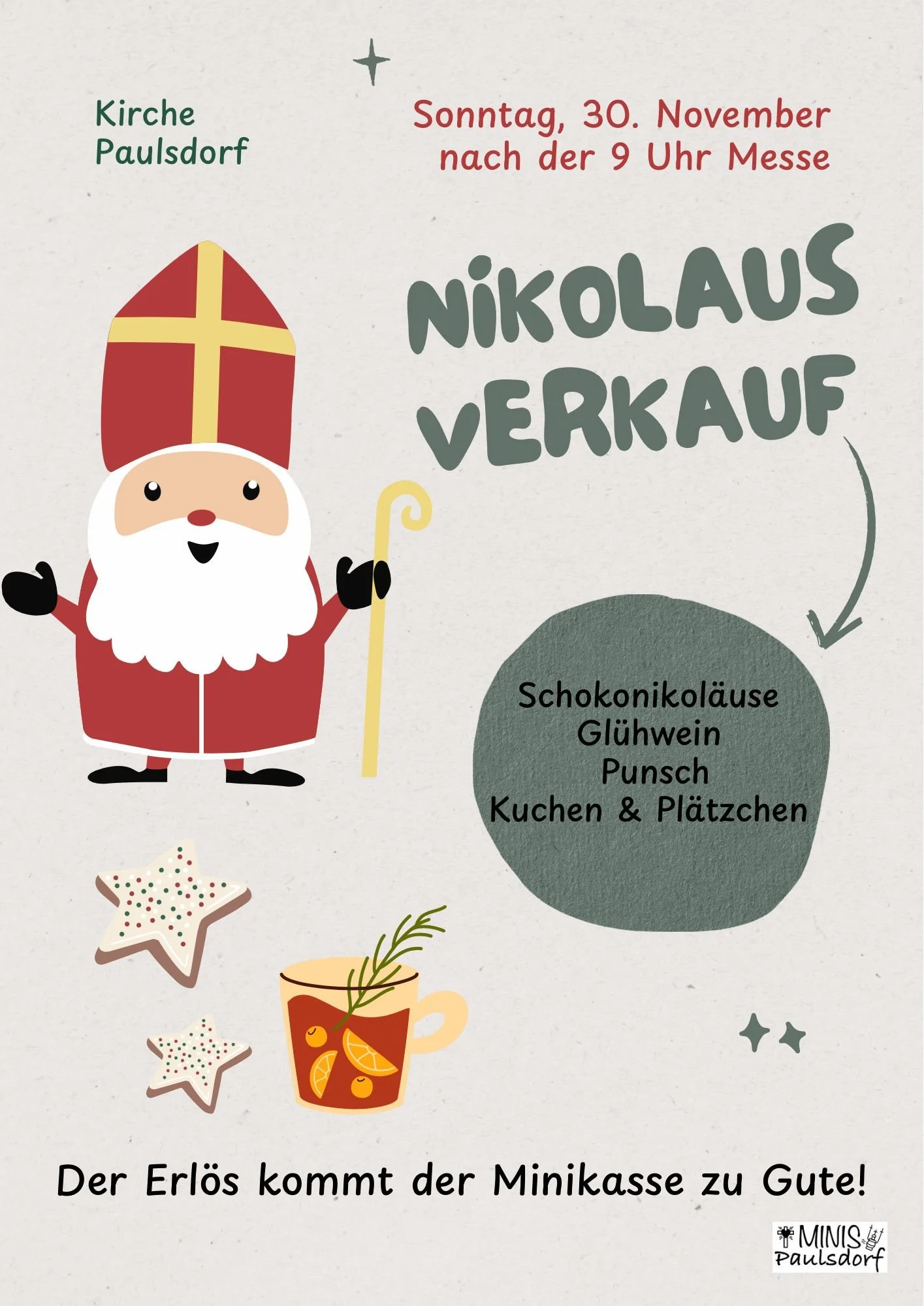 Verkauf von Schokonikoläusen, Glühwein und Kinderpunsch in Paulsdorf