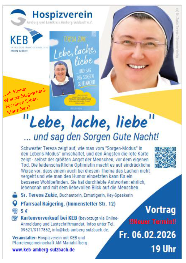 Vortrag der KEB - “Lebe, lache, liebe” - im Pfarrheim Raigering