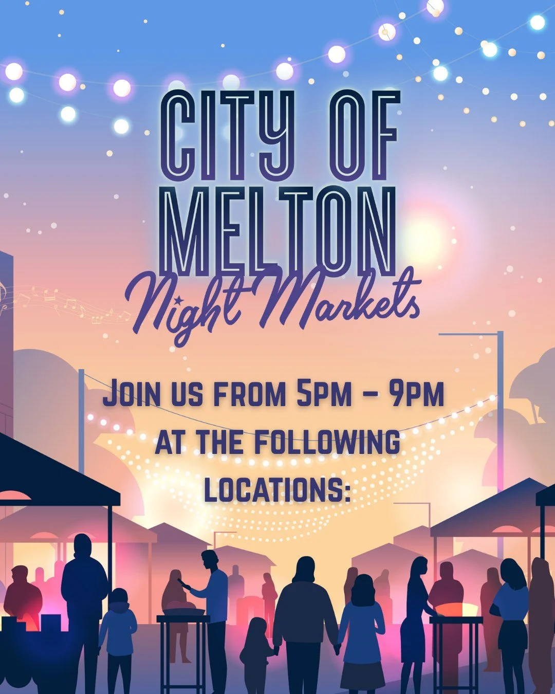 City of Melton Night Markets

Get ready to ignite your senses at the City of Melton Night Markets! Across five unforgettable nights, explore flavours, rhythms and traditions found across our great community.

Popping up across multiple locations with