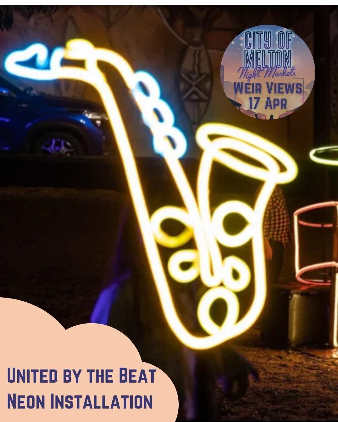 🎸 STEP INTO THE LIGHT! 🎸
Ever wanted to be the lead singer or a rockstar drummer? 🥁 Our "United by the Beat" neon installation is coming to Weir Views!
Grab the neon Guitar, pose with the Double Bass, or take the Mic to "airplay&quo