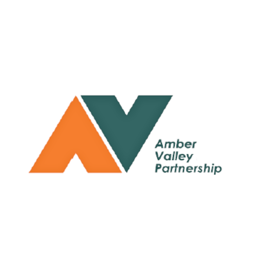 Logo for Amber Valley Partnership with stylized orange and dark teal 'A' and 'V' and the text 'Amber Valley Partnership'.