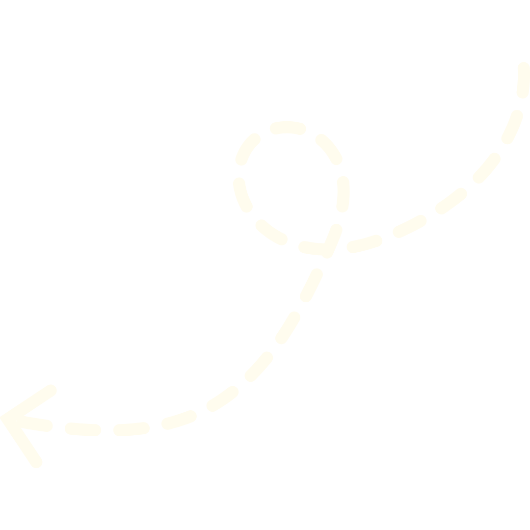 A black background with a white dashed curved arrow pointing left and upward.