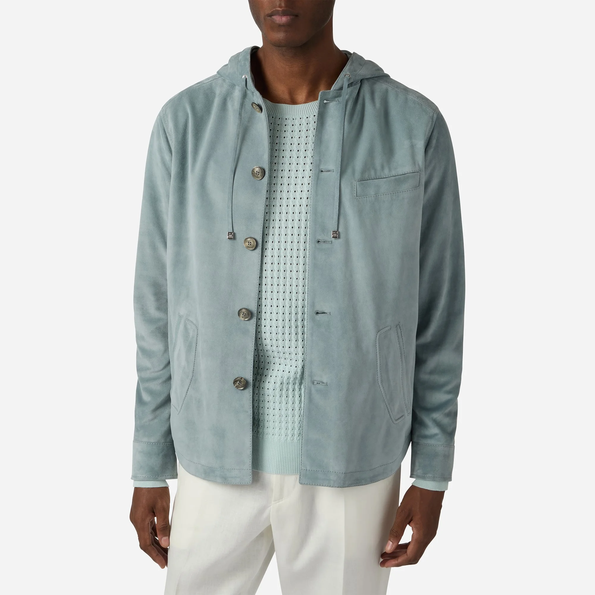 Suede Hooded Shirt Jacket - Brett Johnson