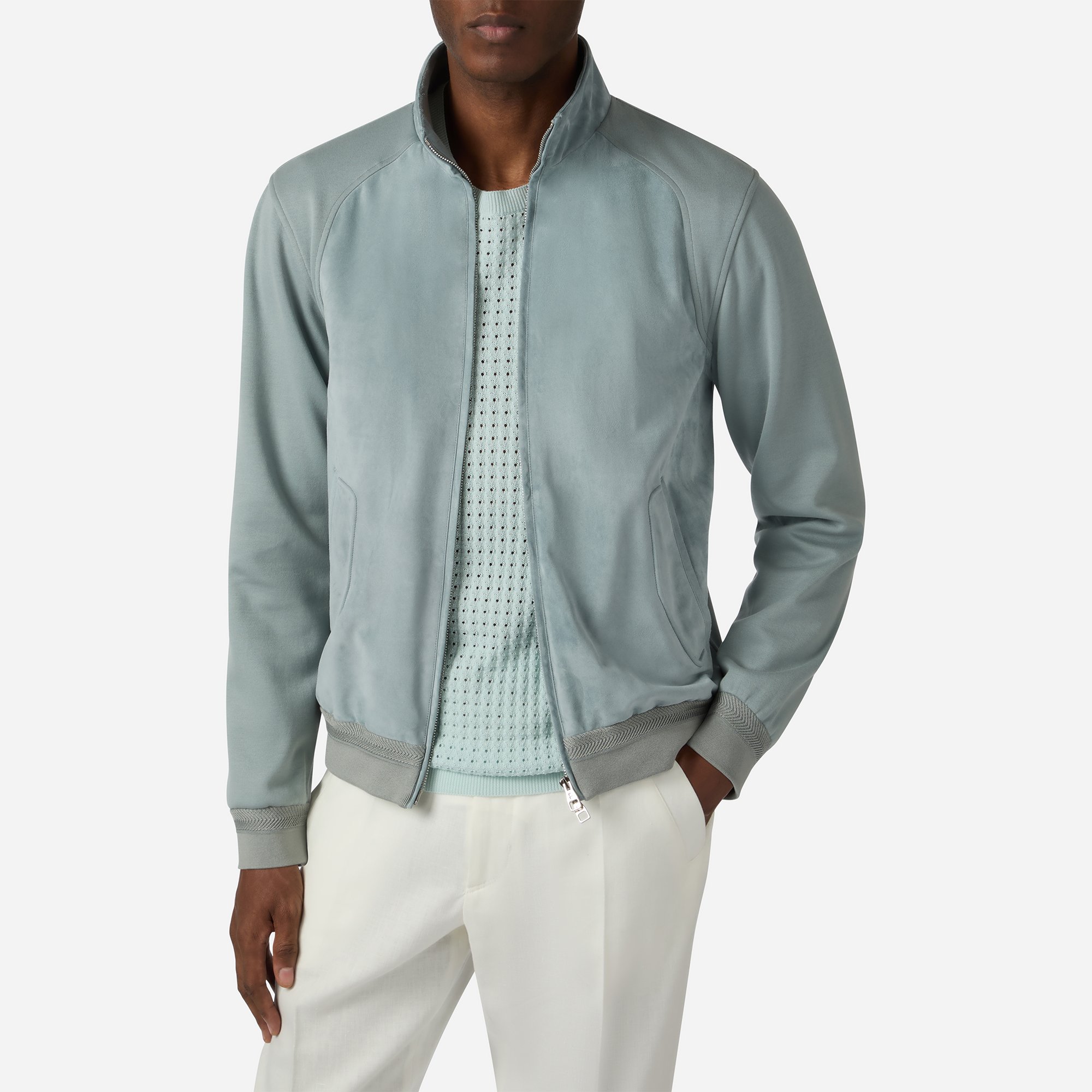 Cotton Silk Full Zip Sweatshirt With Suede Front - Brett Johnson