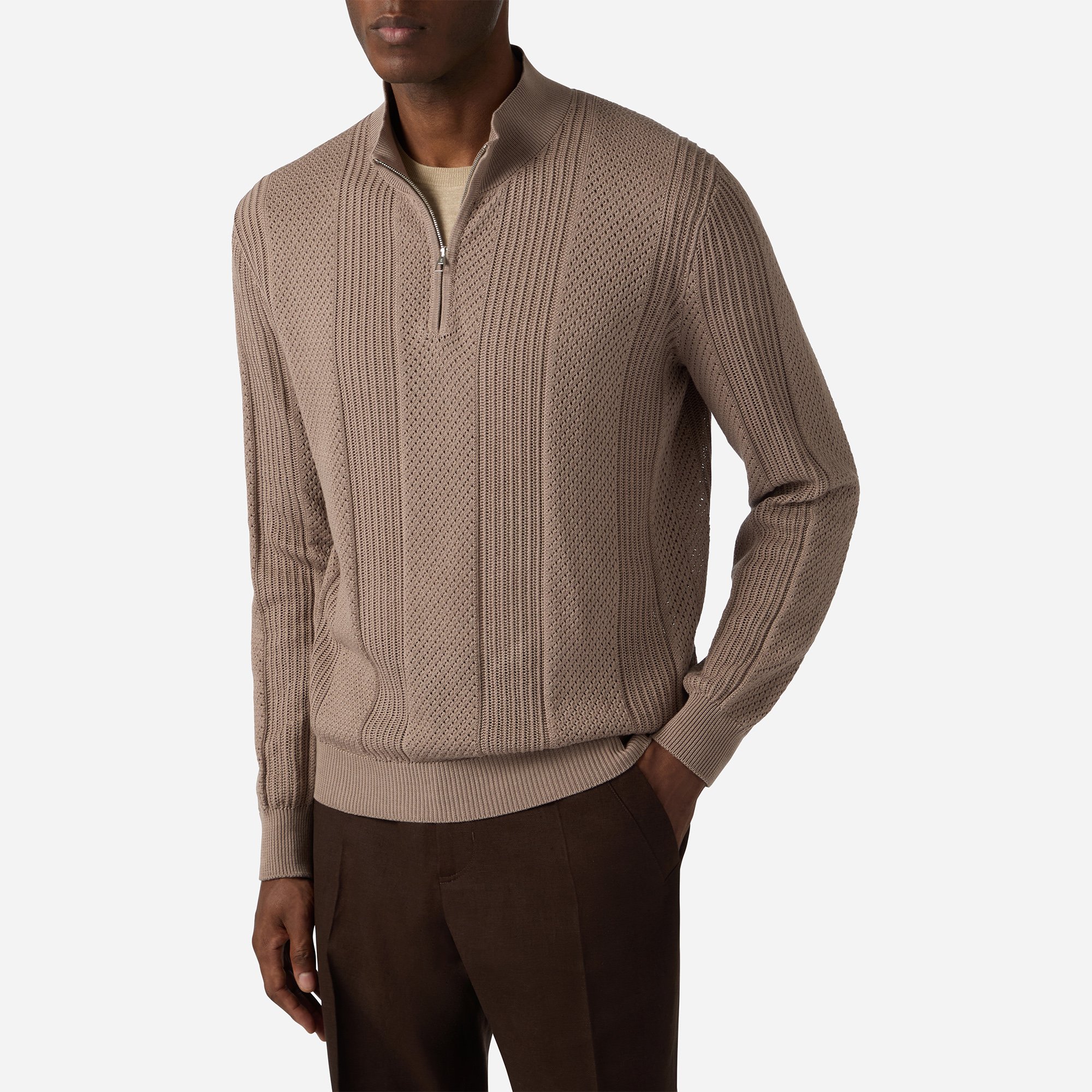 Cotton Silk Fancy Long Sleeves Half Zip - Brett Johnson