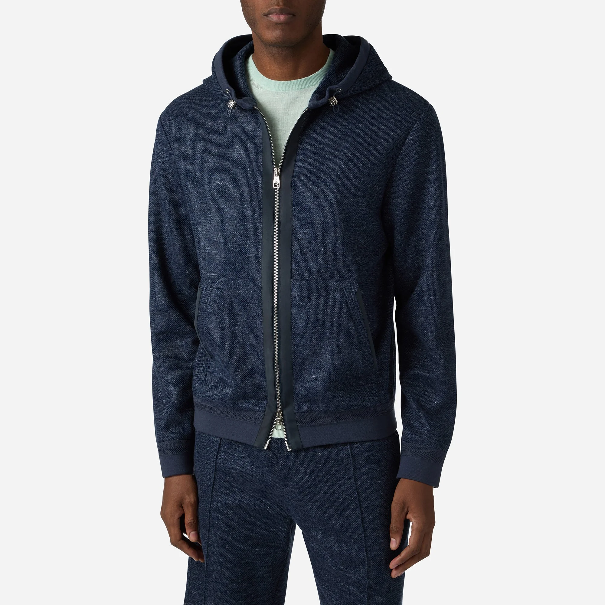 Linen Cotton Hooded Full Zip Sweatshirt - Brett Johnson