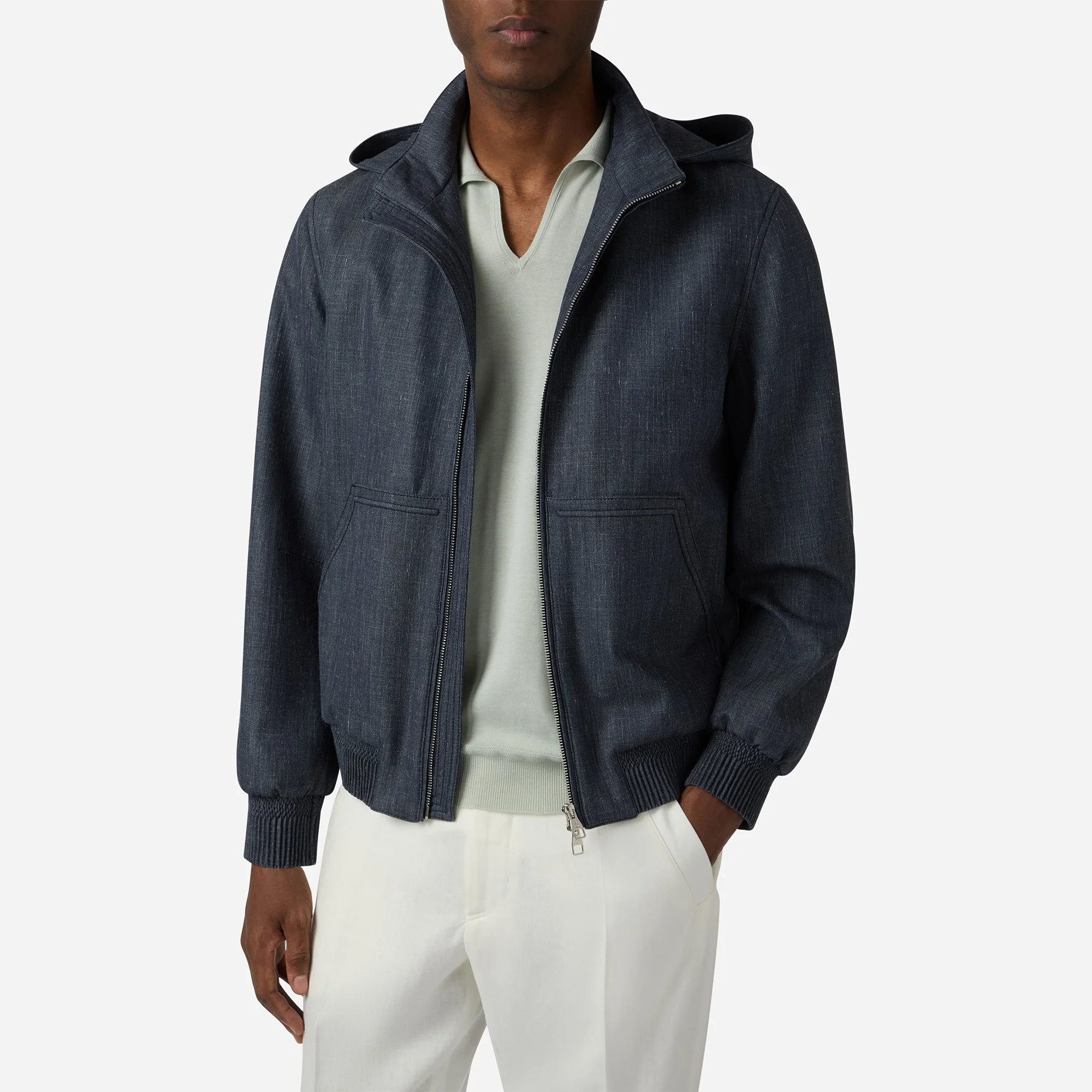 Wool Silk Linen Stretch Rs Hooded Blouson - Brett Johnson