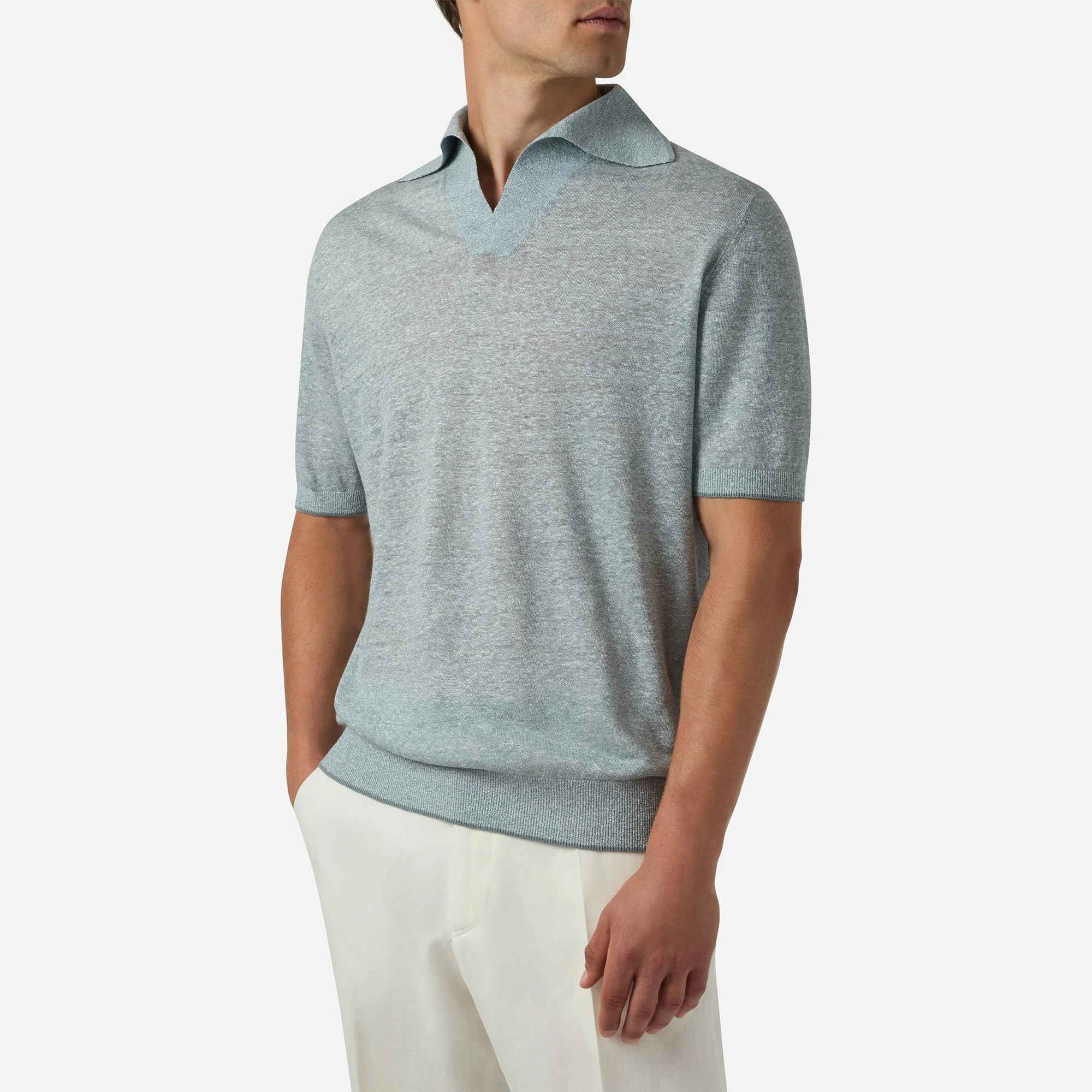 Silky Linen Short Sleeves V Neck Polo - Brett Johnson