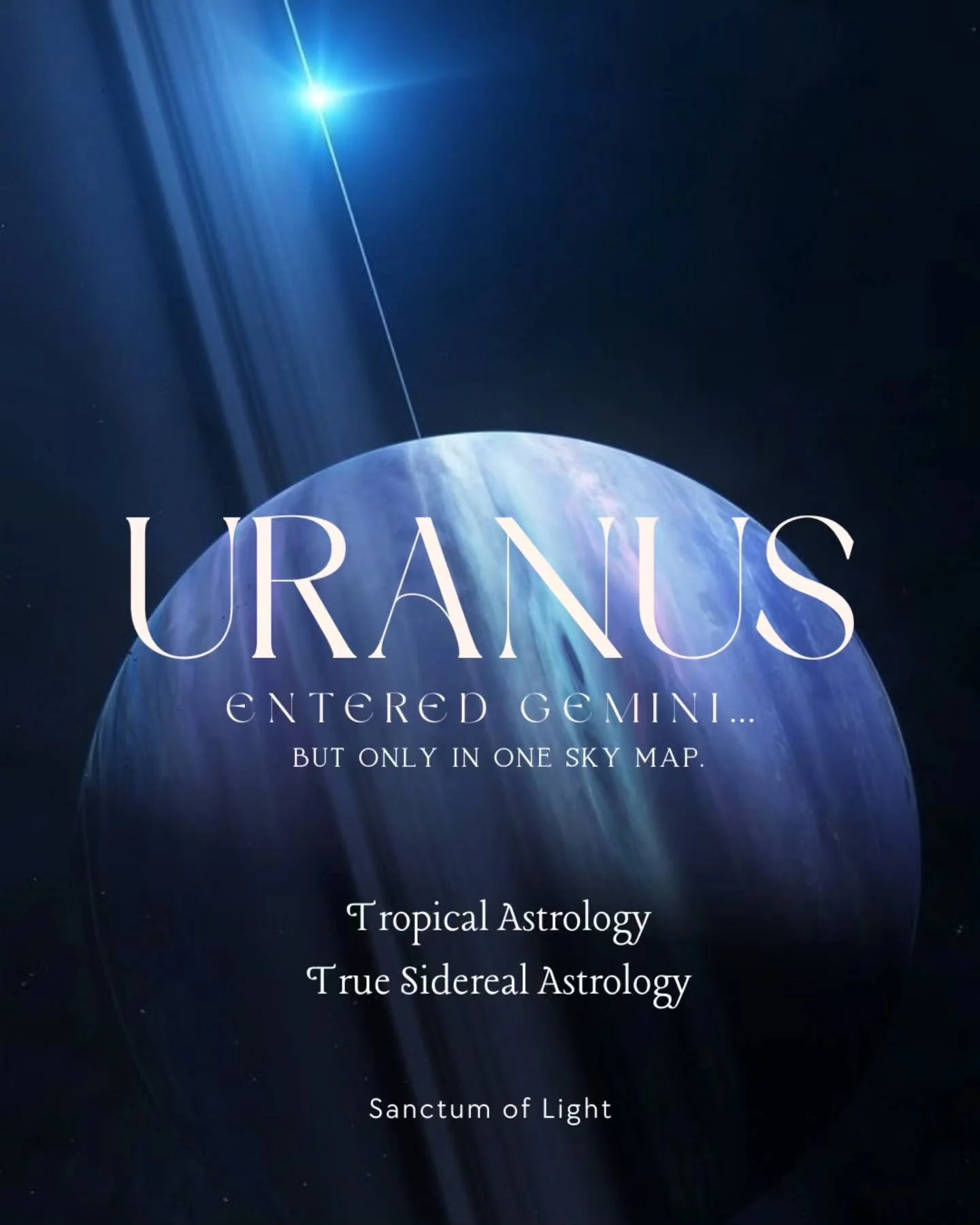 Everyone is saying Uranus entered Gemini, and in tropical astrology, it sure did!💫
But when I look at the true sky, Uranus is still in Taurus.

♊️Tropical astrology follows the seasonal zodiac. It gives us the symbolic Gemini story: the awakening of