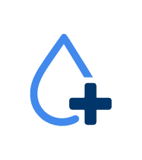 Medical alert icon with a blue droplet and cross symbol.