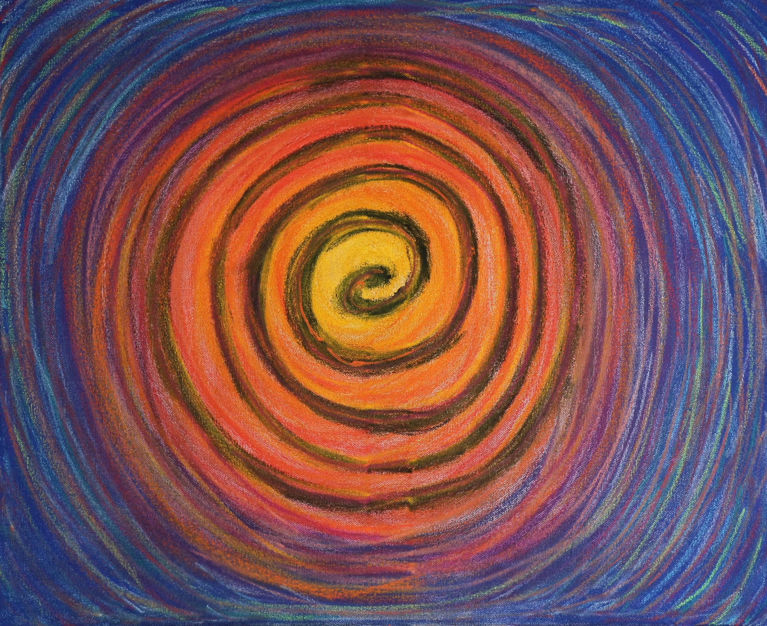 Ein orignales Kunstwerk der Künstlerin Christiane Kritzer, das eine Spirale darstellt, die in Pastellfarben gemalt wurde.