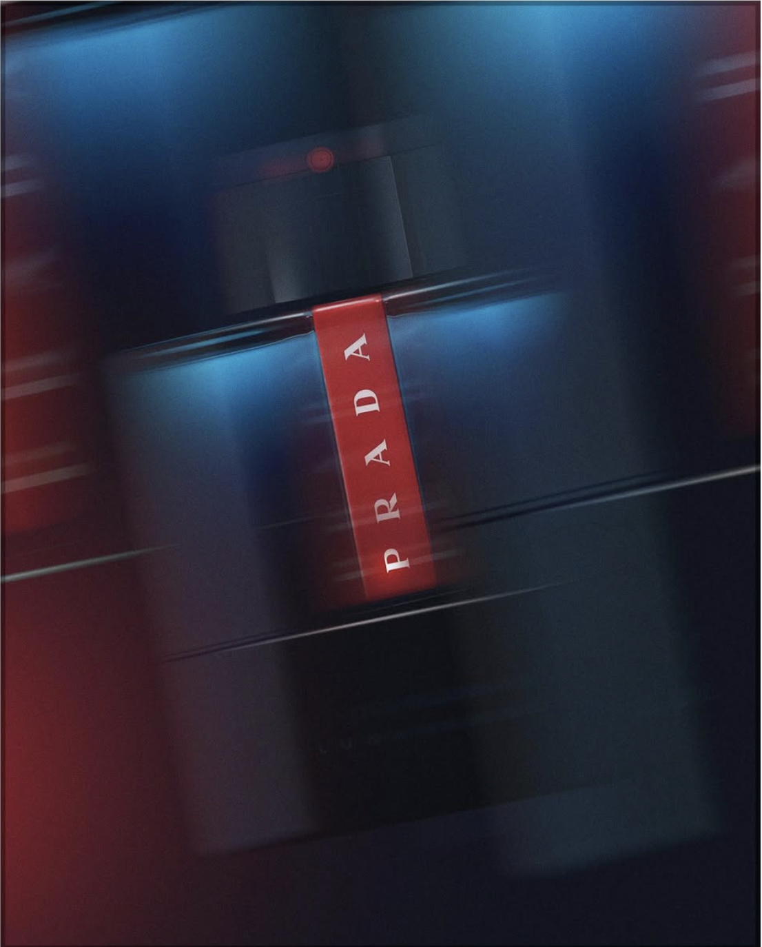 Prada product still life in blue light by To The Peak, DubaiRed leather lip-shaped pouch, product still life by To The Peak, Dubai