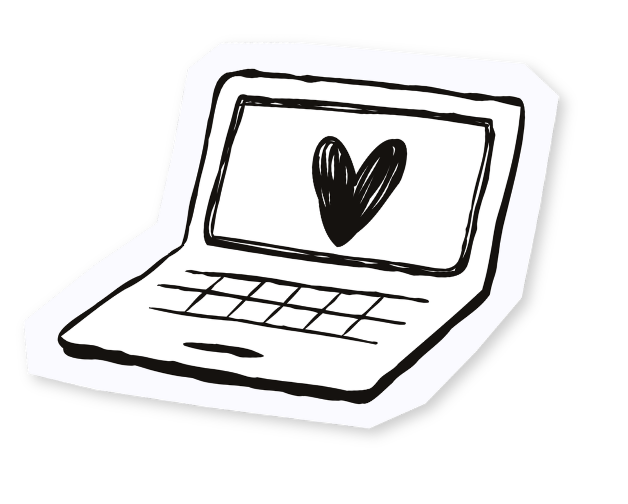 Skizze eines Laptops mit Herz auf dem Bildschirm