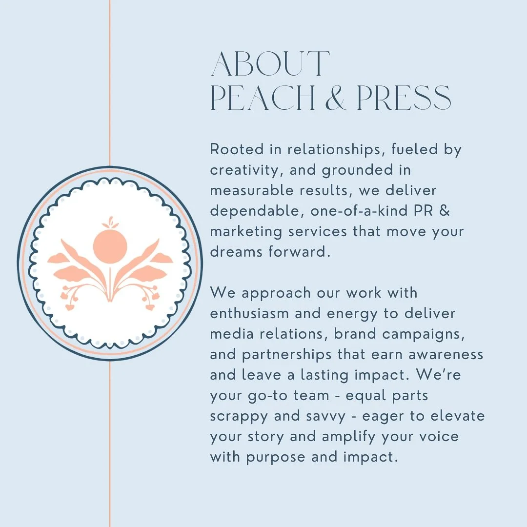 In the South, a warm welcome is cultural tradition full of hospitality, generosity, and friendliness to new and familiar faces. Consider this ours 👋🏼 Peach &amp; Press is elated to say hello, share a bit about ourselves, and invite you to connect. 