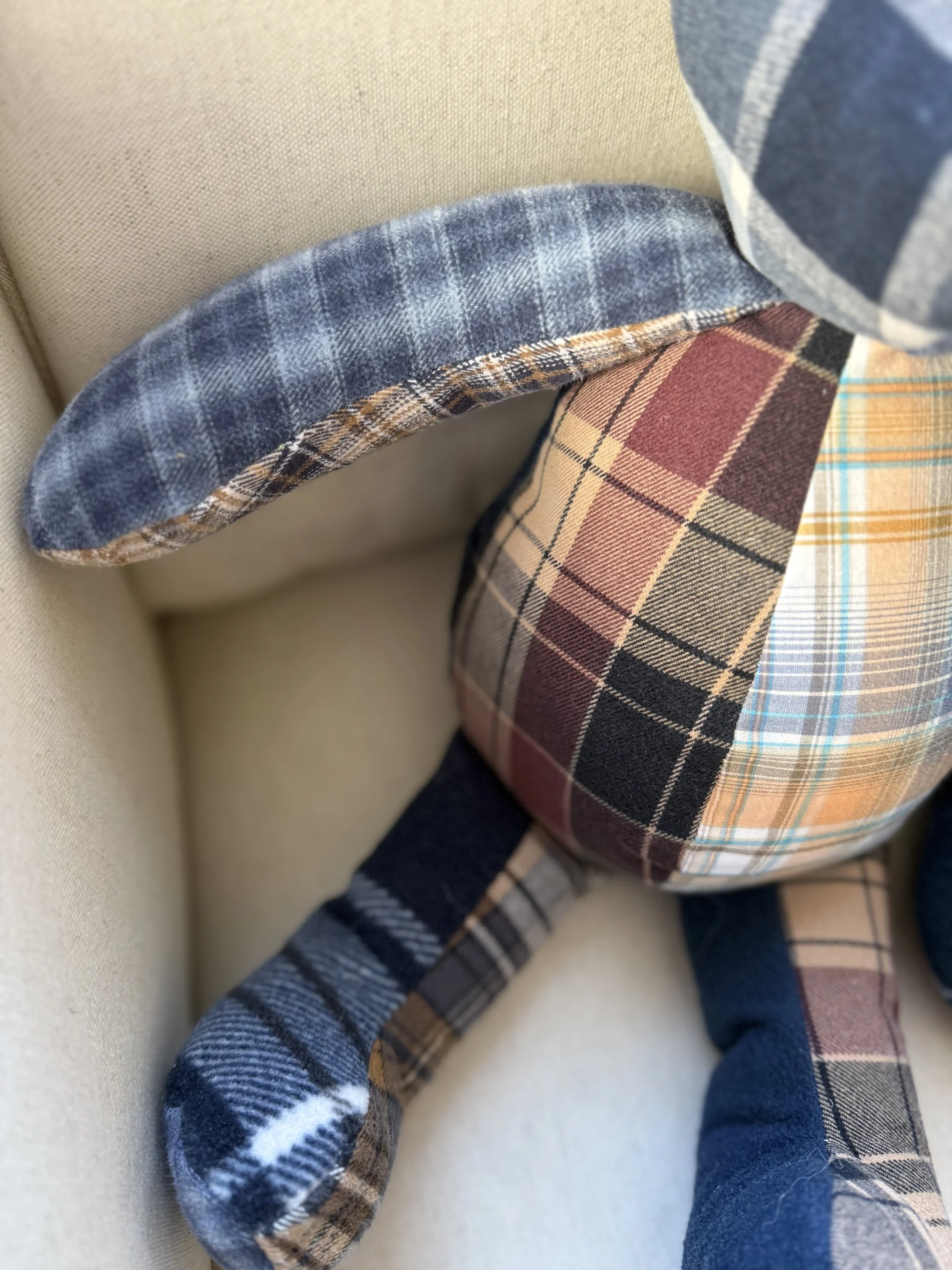 Local CT quilter Barb Patrick Design creates handmade fabric memory teddy bears from clothing.