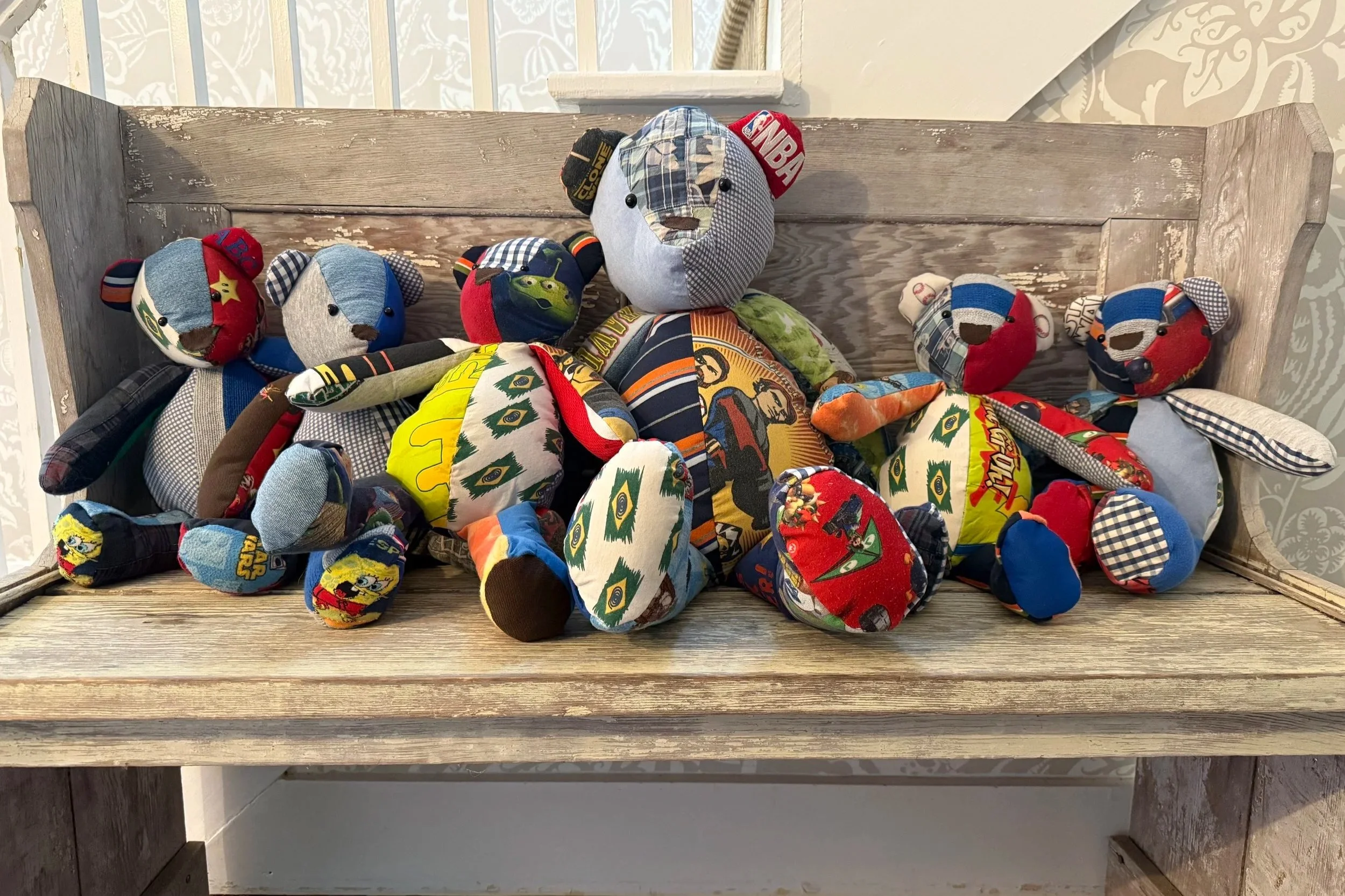 Local CT quilter Barb Patrick Design creates handmade fabric memory teddy bears from clothing.