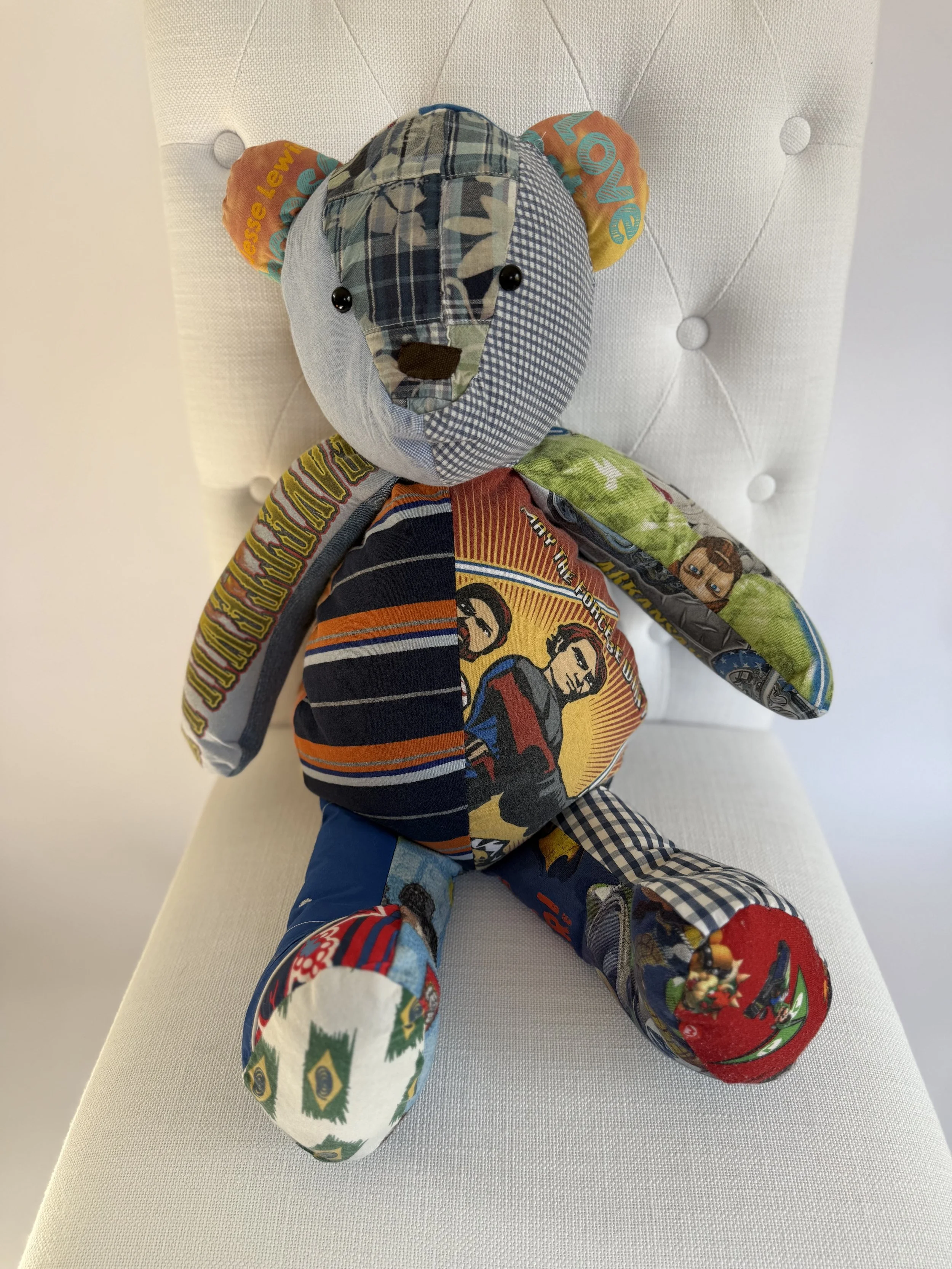 Local CT quilter Barb Patrick Design creates handmade fabric memory teddy bears from clothing