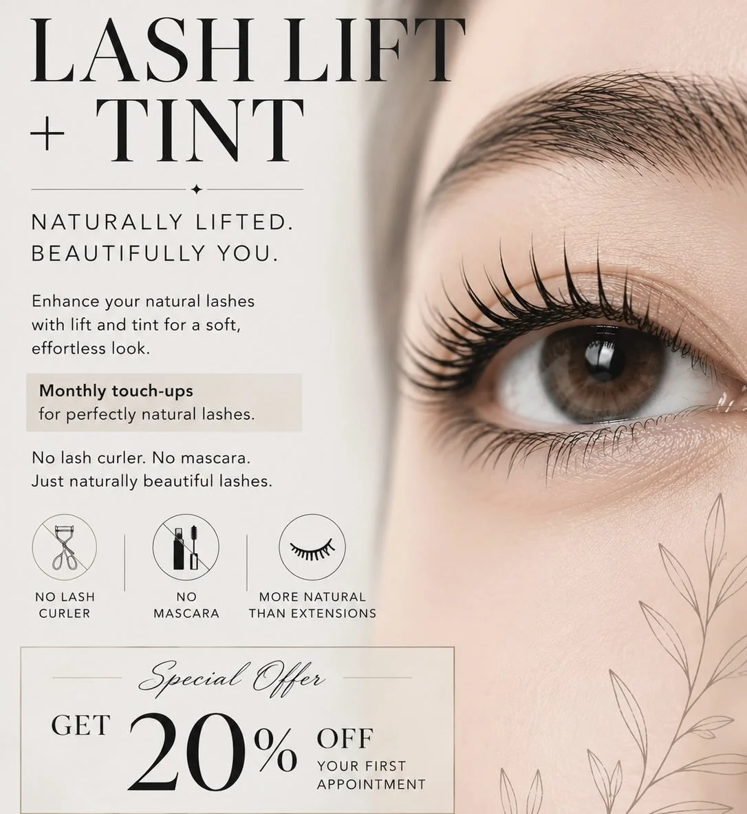 Lash Lift + Tint is now available at beauteous🌿

Get naturally lifted, darker lashes with a soft effortless look.
No lash curler. No mascara. Just beautiful natural lashes.

Perfect for anyone who wants even more natural look than eyelash extensions
