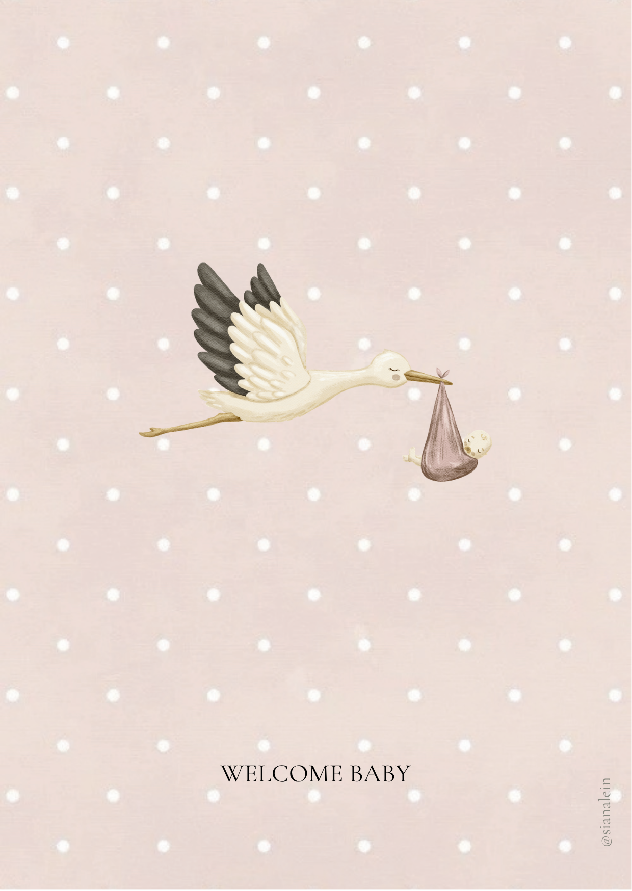Carte cigogne - motif pois
