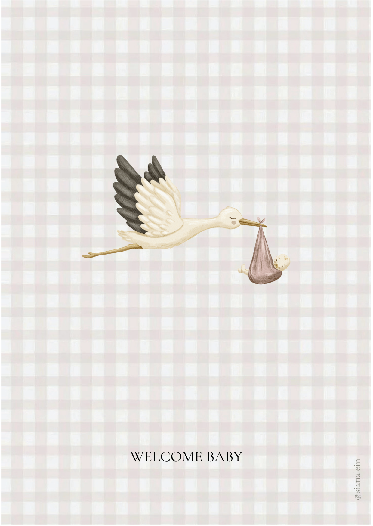 Carte cigogne - motif vichy