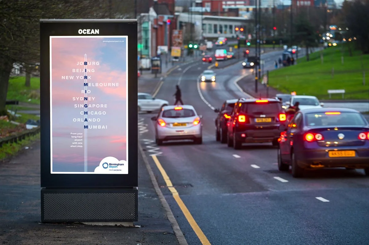 6 sheet billboard of Birmingham airport advert