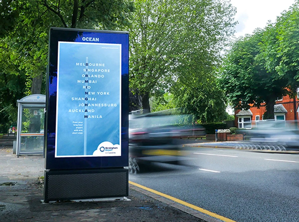 6 sheet billboard of Birmingham airport advert